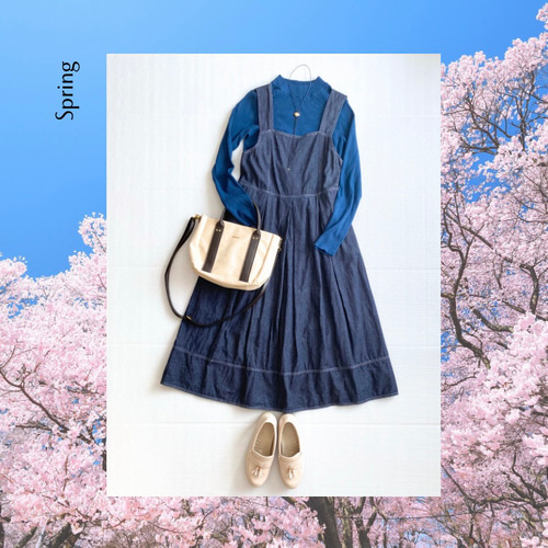 ヌメ　ネイビー　ジャンパースカート　ワンピース　nume 大人レトロなデニムのジャンパースカート〈ネイビー〉レディース