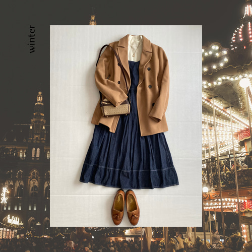 大人レトロなデニムのジャンパースカート〈ネイビー〉レディース