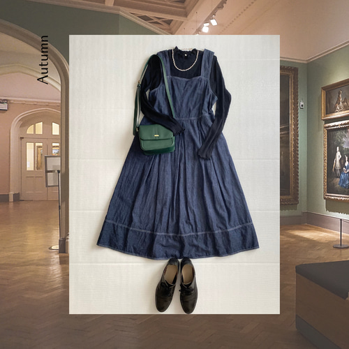 大人レトロなデニムのジャンパースカート〈ネイビー〉レディース