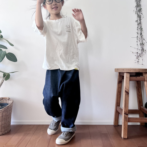 洗い加工ダークネイビーデニム』サルエルパンツ 親子コーデ 子供服