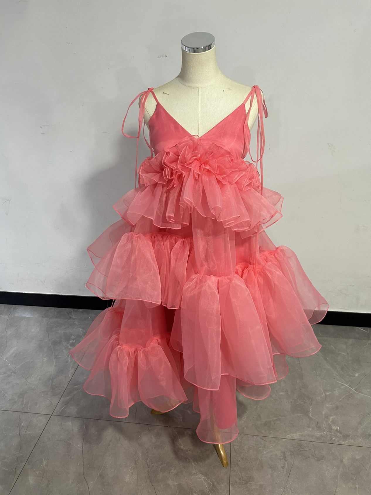 キャミソール カラードレス オーガンジー アシメドレス　柔らかく重ねたチュールスカートミニドレス 結婚式/披露宴/前撮り