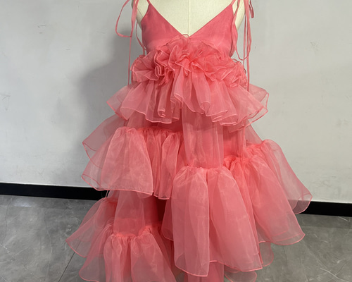 キャミソール カラードレス オーガンジー アシメドレス 柔らかく