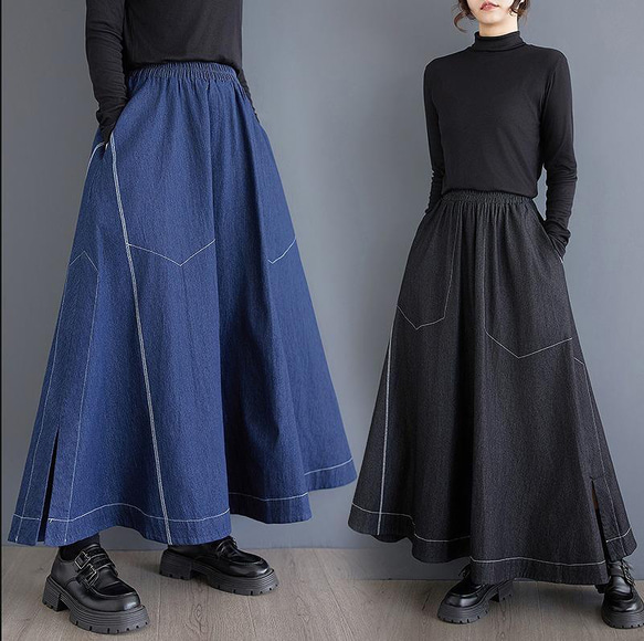 大きいサイズ デニム スカート ロング レディース 秋冬 春 ミモレ 新品 