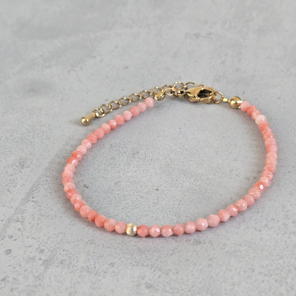 【再販×3】14kgf◆ピンクコーラルの細身ブレスレット◆「幸福・長寿」 4枚目の画像