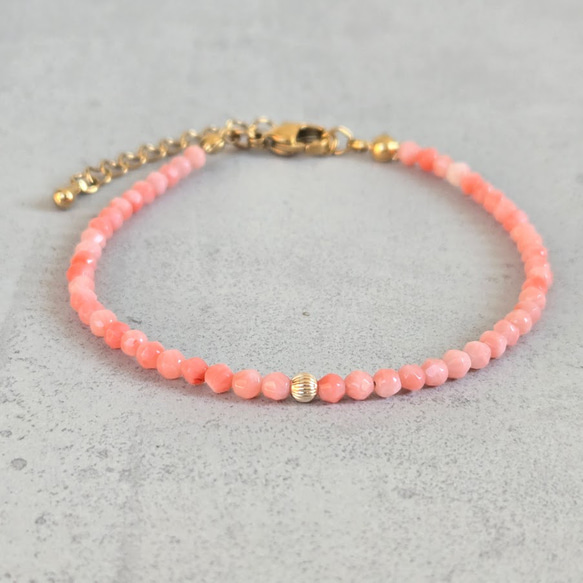 【再販×3】14kgf◆ピンクコーラルの細身ブレスレット◆「幸福・長寿」 1枚目の画像