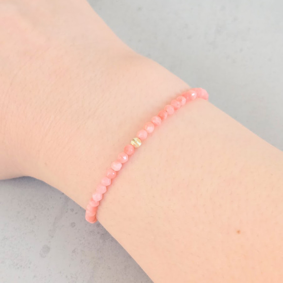 【再販×3】14kgf◆ピンクコーラルの細身ブレスレット◆「幸福・長寿」 6枚目の画像