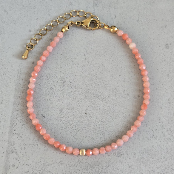 【再販×3】14kgf◆ピンクコーラルの細身ブレスレット◆「幸福・長寿」 2枚目の画像
