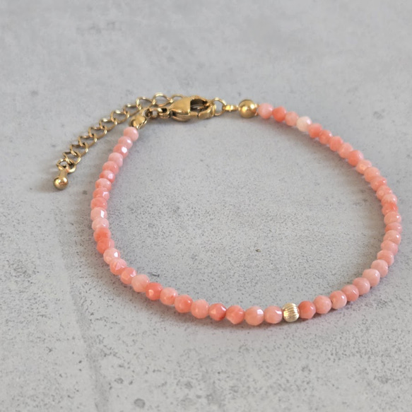 【再販×3】14kgf◆ピンクコーラルの細身ブレスレット◆「幸福・長寿」 3枚目の画像