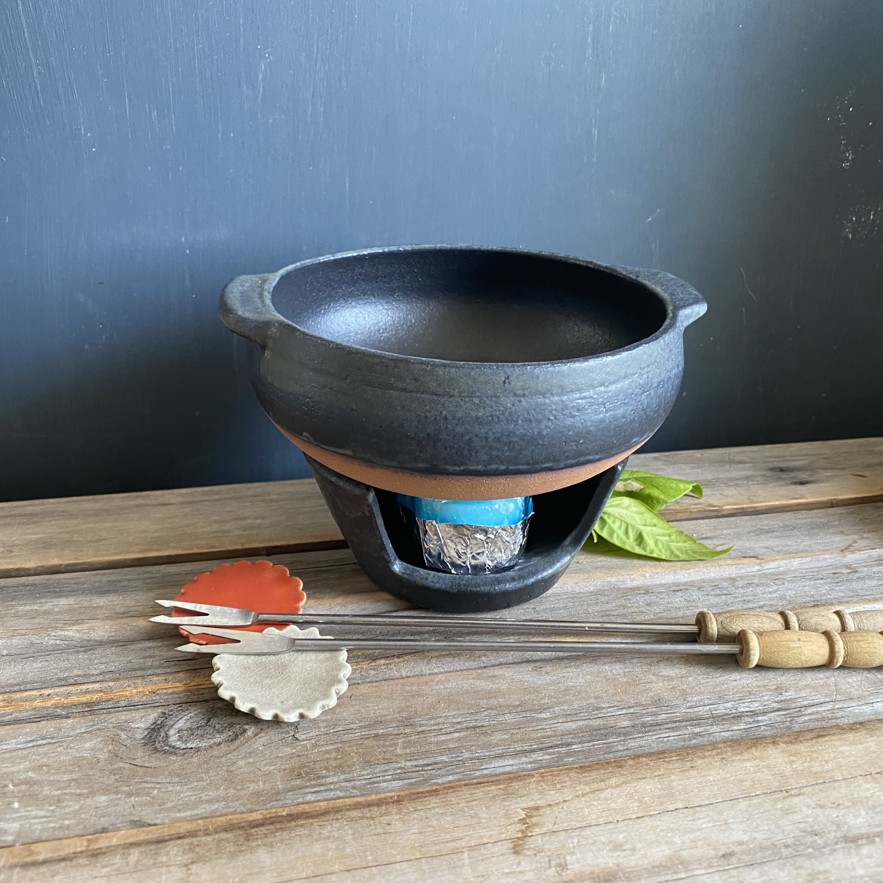 フォンデュ・アヒージョ鍋コンロセット 2 550ml　期間限定固形燃料3個/ろうそく2個付