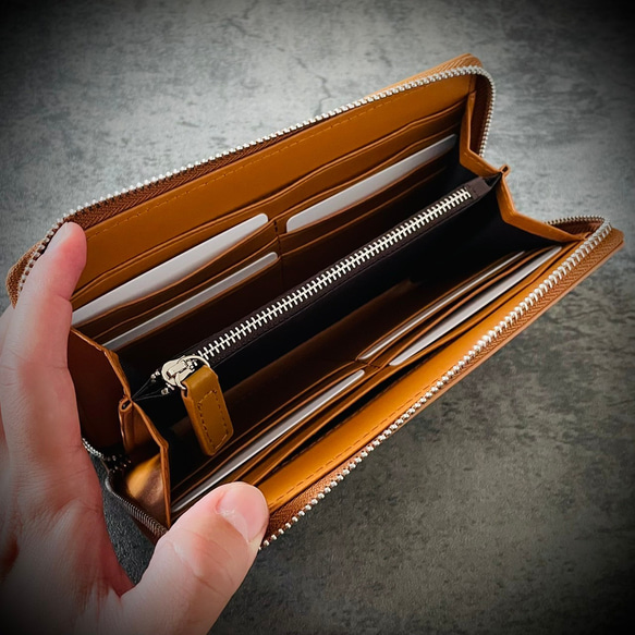 シープスキン イントレチャート 長財布 編み込み 大容量 ブラウン 茶 メンズ レディス 本革 羊革 6枚目の画像