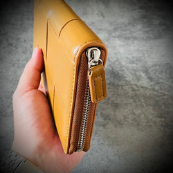 シープスキン イントレチャート 長財布 編み込み 大容量 ブラウン 茶 メンズ レディス 本革 羊革 4枚目の画像