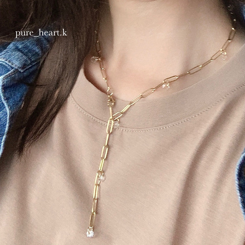 アレンジ自在☆サージカルステンレス×クリスタル オーバルチェーン