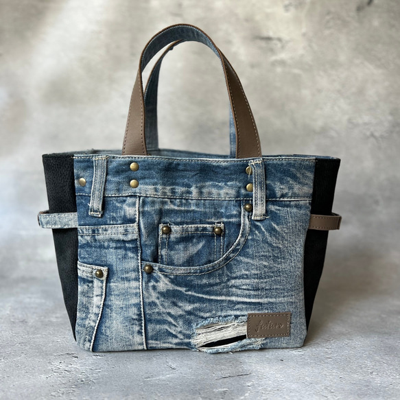 誠実 デニムリメイクバッグ＊Chez Denim シェデニム Sサイズ① ハンドバッグ