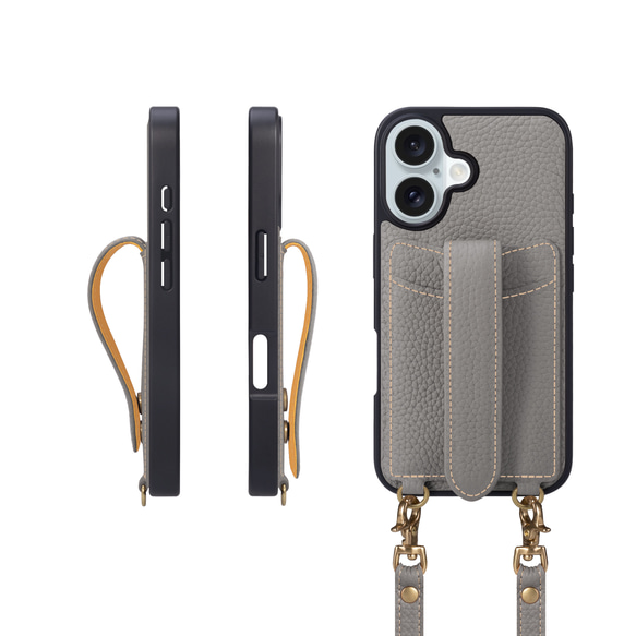 iPhone16 ショルダータイプ本革ケース 落下防止ベルト／カード