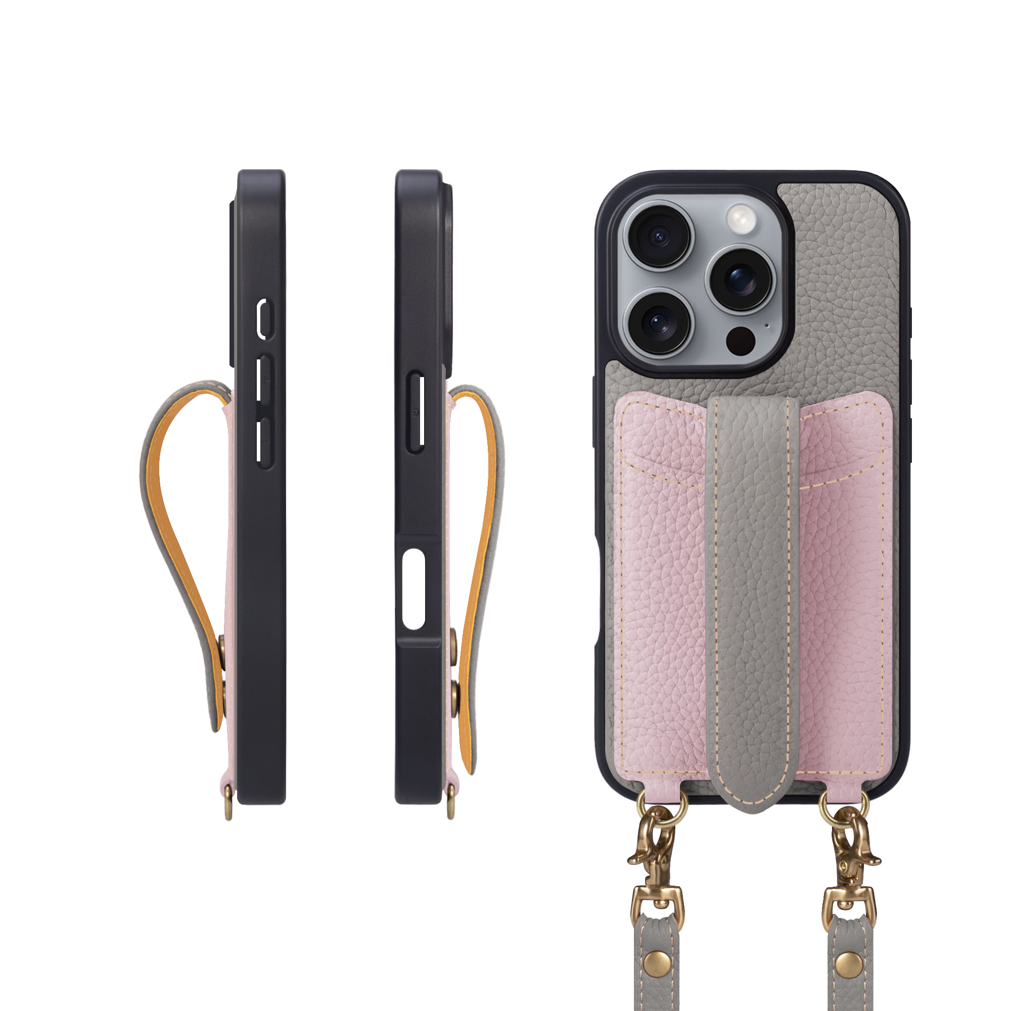 iPhone16Pro ショルダータイプ本革ケース 落下防止ベルト／カード収納ポケット付き＜COPGC＞