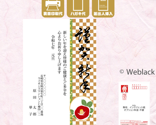 5枚セット 2025年 巳年年賀状 印刷代・ハガキ・切手代込 【OW2541