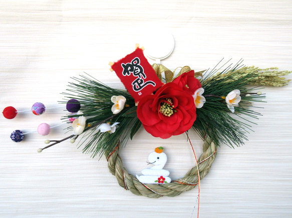 2025しめ縄リース お正月 2025しめ縄☆ 正月飾り 巳（へび）のお正月リース飾り 大25-1