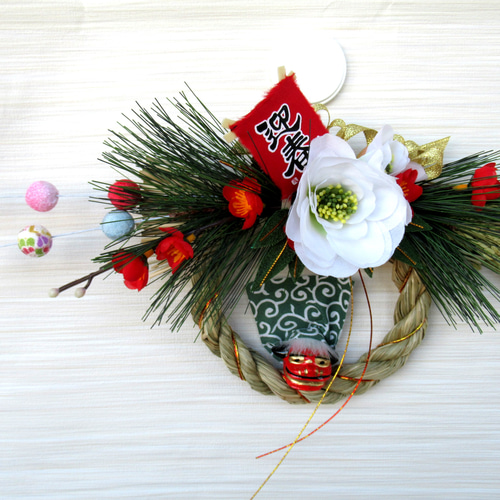 お正月しめ縄 獅子頭のお正月リース飾り 大25-2 リース kisetukazari2