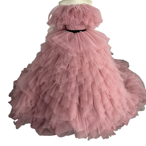 カラードレス 薄桃色 オフショルダー オーバースカート 取り外し  