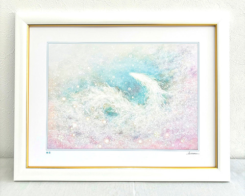 桜と白龍の絵『春霞』龍神ヒーリングアート 壁掛け 絵画 額付き