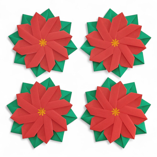 折り紙】ポインセチア 4個 クリスマス飾り ウォールステッカー