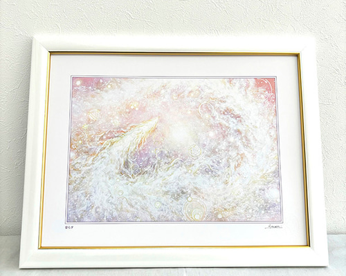 白龍の絵『安らぎ』龍神ヒーリングアート 壁掛け 絵画 額付き 絵画