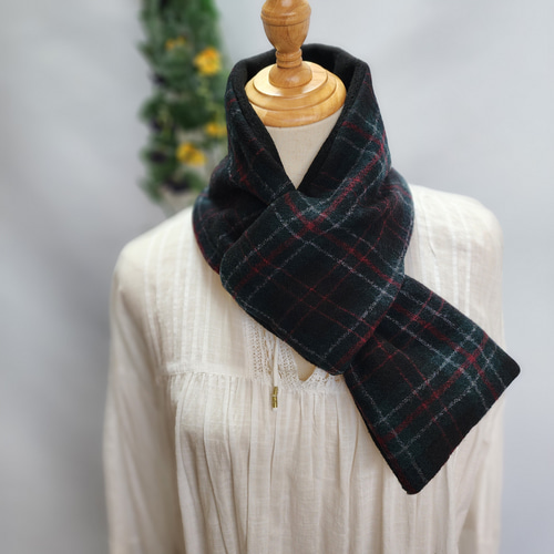 ☆チェック柄のウールガーゼとあったかメルトンフリースのミニマフラー