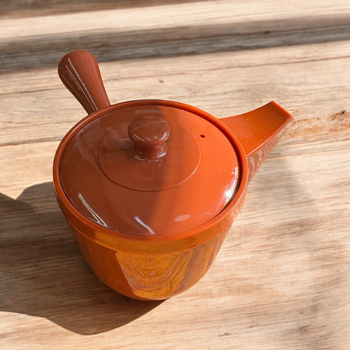 訳あり】割れない ほがらか急須 朱色 （前ステンレス網タイプ） 大容量