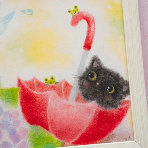 送料無料｜【複製画】「黒猫と紫陽花」 パステルアート ねこ