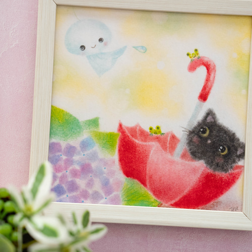 原画】『種を蒔くカドゥケウス』（猫 植物 パステル画