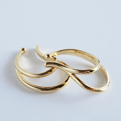 358-G k16gp ダブルドロップイヤーカフ 2個(両耳用) 金具・チェーン