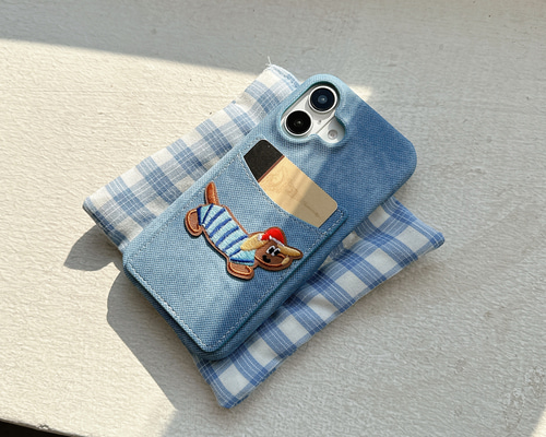 デニム柄 動物 刺繍 iphone16 15 14 13 12 ケース かわいい