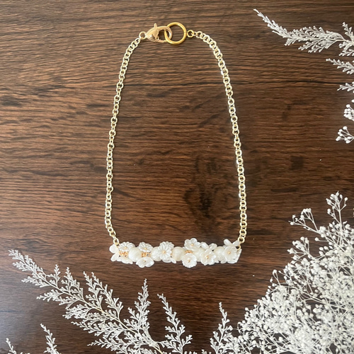 ホワイトフラワー コットンパール ネックレスno.07贈り物に最適