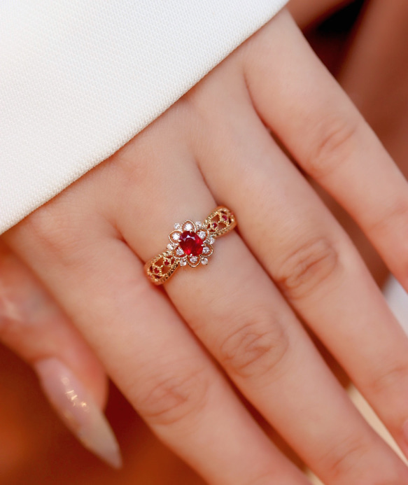 天然ダイヤモンド付きルビーリングk18 7枚目の画像