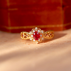 天然ダイヤモンド付きルビーリングk18 1枚目の画像