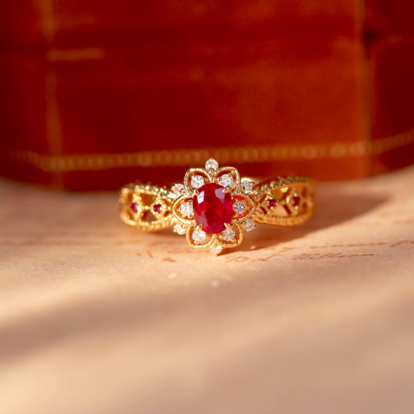 天然ダイヤモンド付きルビーリングk18 1枚目の画像
