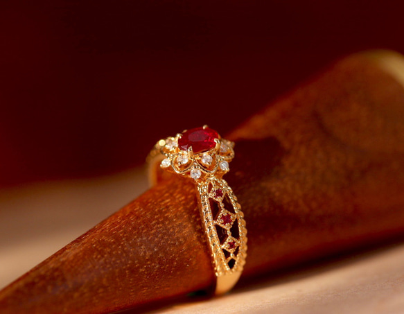 天然ダイヤモンド付きルビーリングk18 4枚目の画像