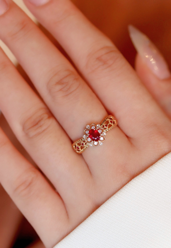 天然ダイヤモンド付きルビーリングk18 5枚目の画像