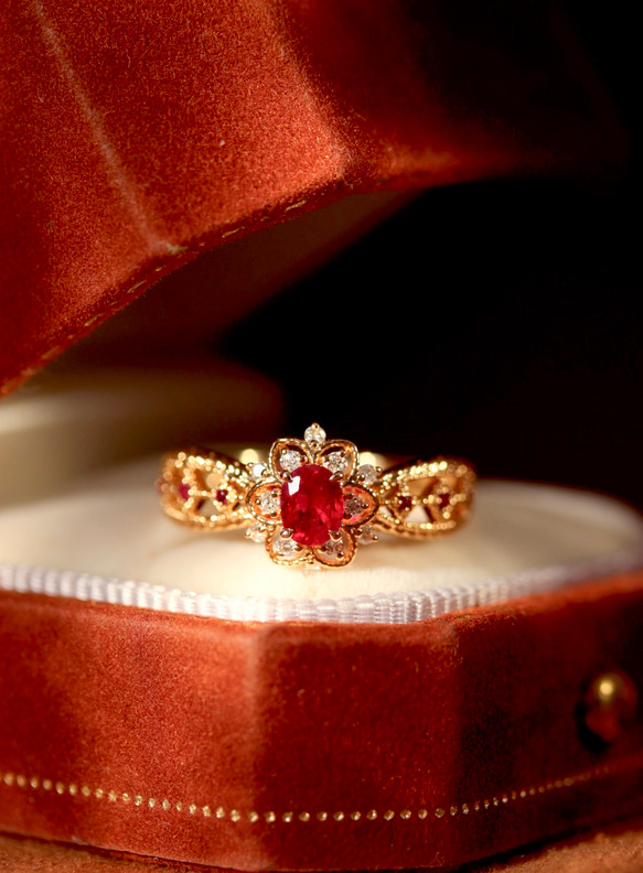 天然ダイヤモンド付きルビーリングk18 2枚目の画像