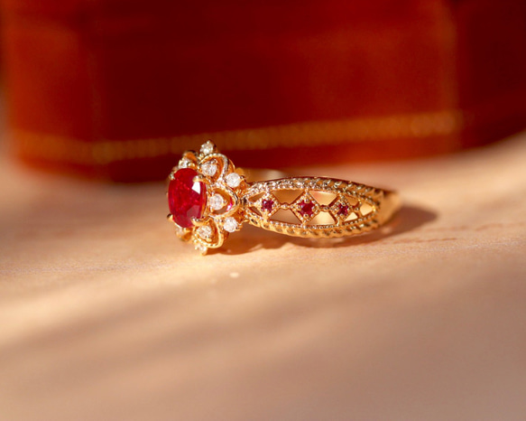 天然ダイヤモンド付きルビーリングk18 3枚目の画像