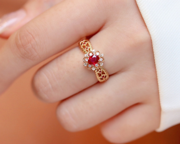 天然ダイヤモンド付きルビーリングk18 6枚目の画像