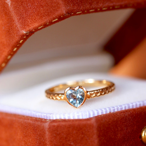 ハート形 アクアマリンリングk18 指輪・リング パール大好き(購入前に