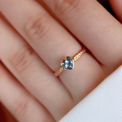 ハート形 アクアマリンリングk18 指輪・リング パール大好き(購入前に