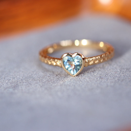 ハート型リング K18 K18 アクアマリン(ハート型) 入り リング