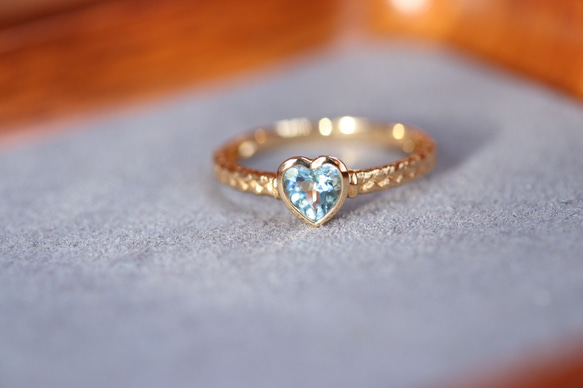 ハート形 アクアマリンリングk18 指輪・リング パール大好き(購入前に