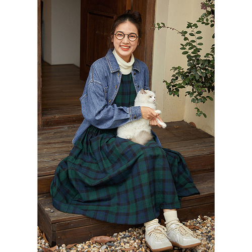 ブラックウォッチワンピース 100%コットン格子ノースリーブ