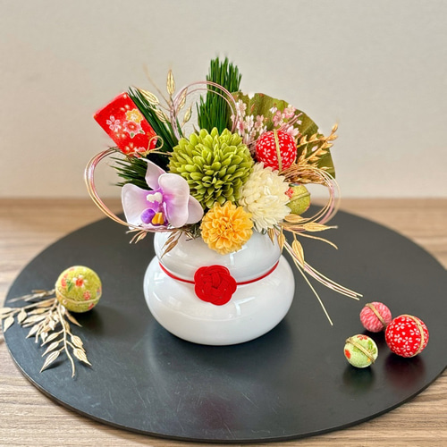 早割）和モダン・お正月飾り2025ミニアレンジ・オリジナルちりめん飾り