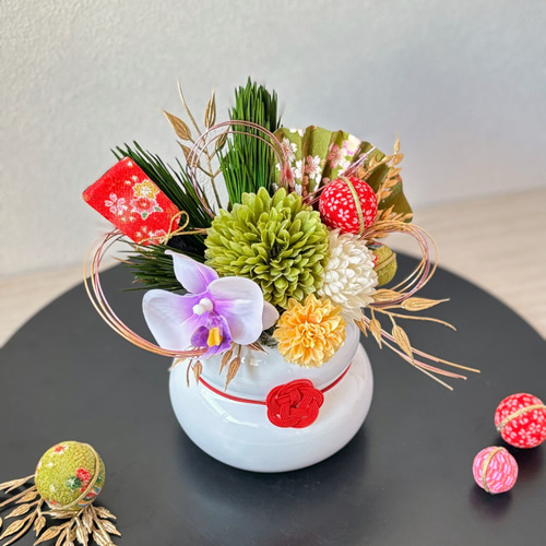 早割）和モダン・お正月飾り2025ミニアレンジ・オリジナルちりめん飾り