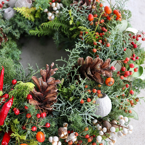 フレッシュクリスマスリース M フレッシュ 生花 モミ サンキライ バラ