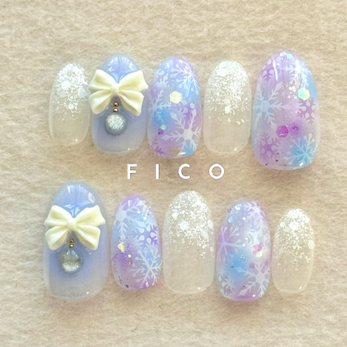 ネイルチップ/冬限定2024/雪の結晶/冬ネイル/ブライダルネイル/大人